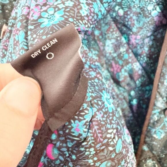 Carlisle Collection Blue Floral Snap Front Collared Silk Quilted Jacket Size 12 - Picture 5 of 9